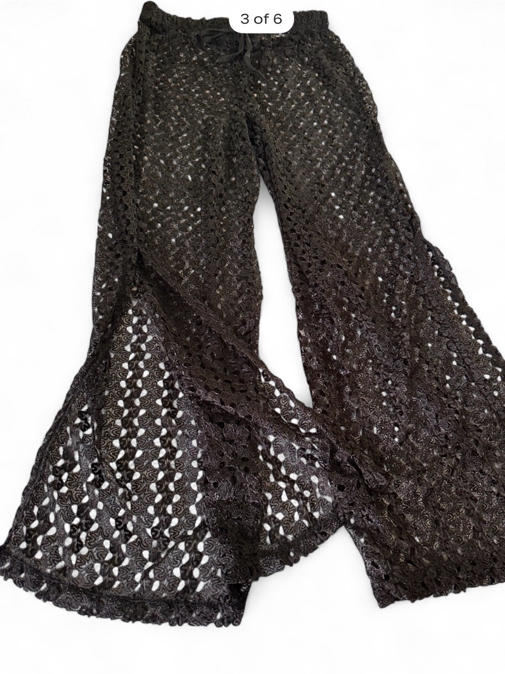 Black Crochet Wide-Leg Swim Coverup Pants - Picture 3 of 7